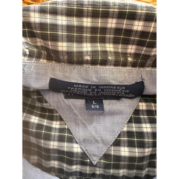 Tommy Hilfiger Button Down Men L Navy Blue Plaid Crest Short Sleeve Shirt Cotton - Picture 5 of 5